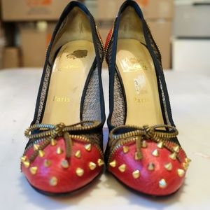 Christian Louboutin Spike High Heels With Gold Bow Lace